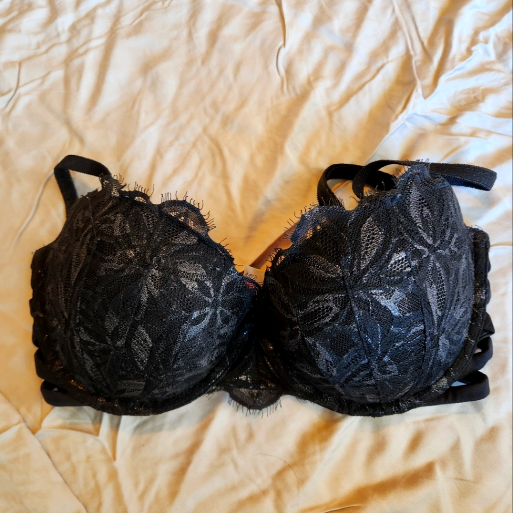 Black Some Lace Up Date Night Push Up Bra